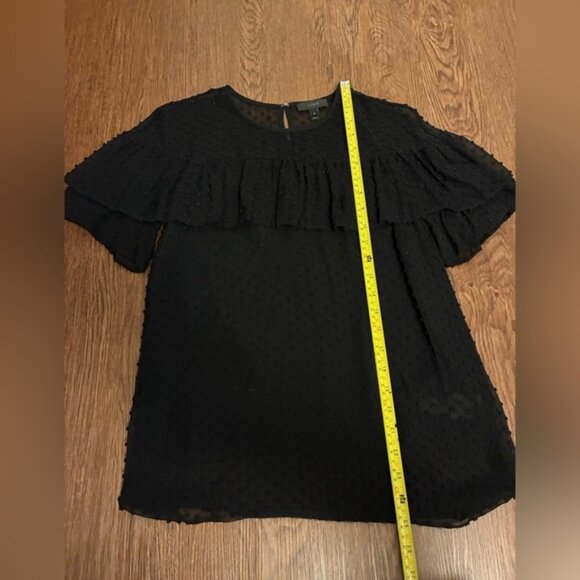 J. Crew Black Silk-Blend Ruffle Polka Dot Blouse - Size 0 - Picture 8 of 9